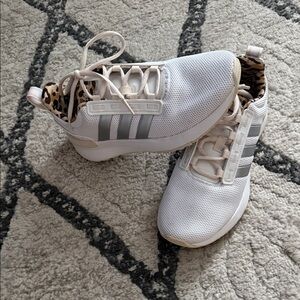 Adidas White Mesh Sneakers with Silver Stripes and Leopard Lining 6.5 W